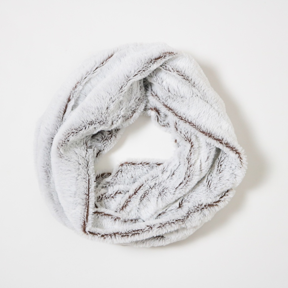 Womens White Brown Faux Fur Infinity Scarf